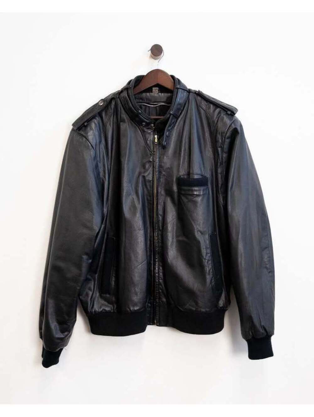 Vintage Wear Me Out Black Leather Bomber Jacket Size 46